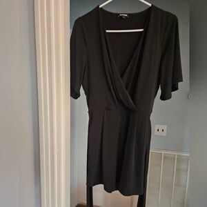 Express Black Short Sleeve Romper with Tie Waist and Pockets